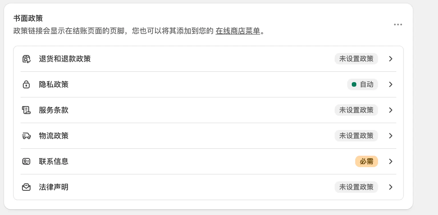 Shopify 免邮配送设置与网站配送退货政策页面